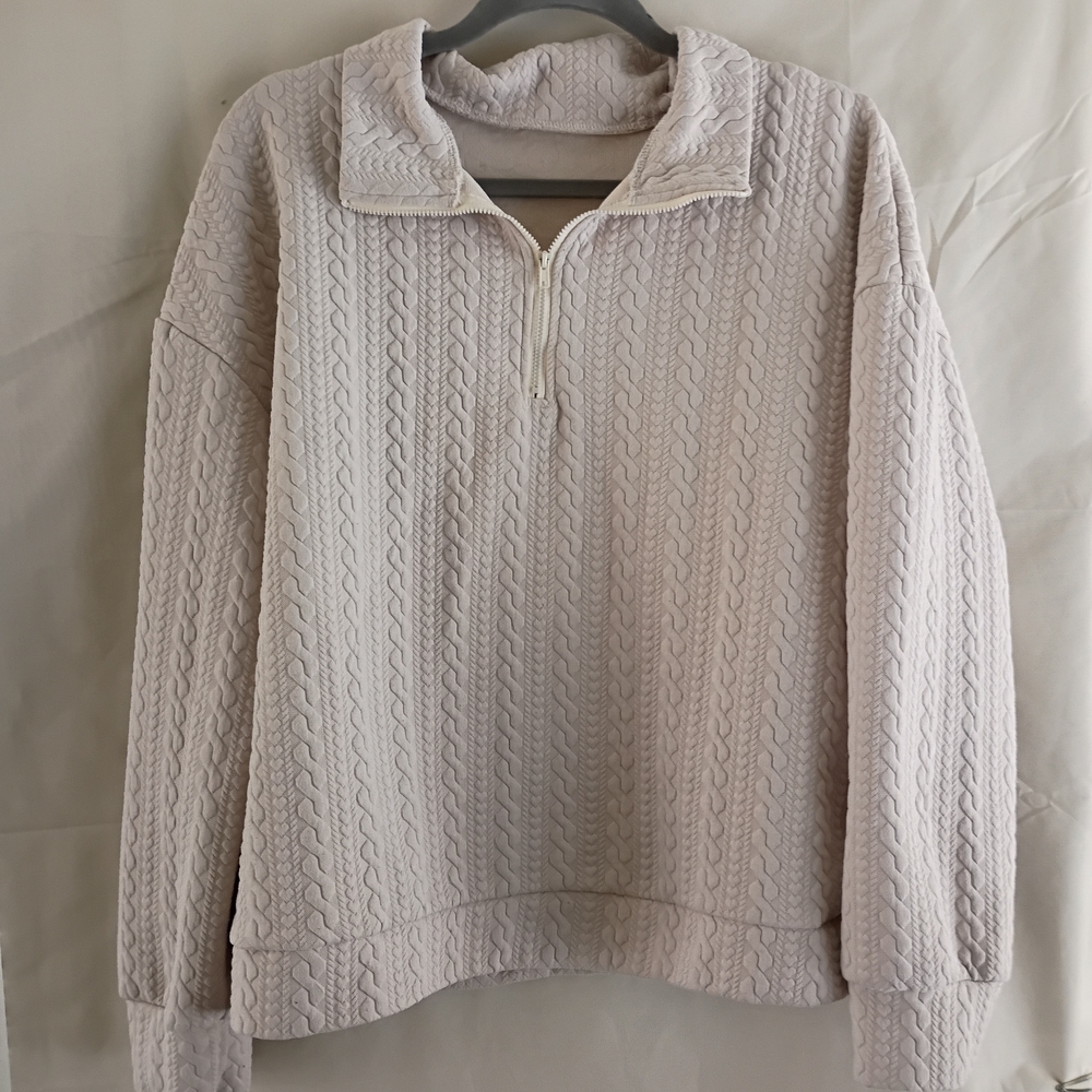 SHEIN Men's Textured Cream Zip-Up Sweater